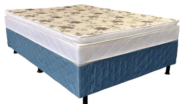 Cama Box Casal Espuma com Pillow Top Azul