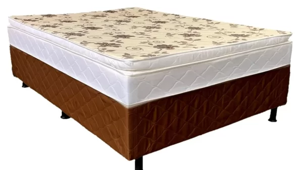 Cama Box Casal Espuma com Pillow Top Marrom