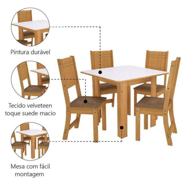 Conjunto de mesa Mesa Lisboa0.90 C/4 Cad Indekes - Image 4