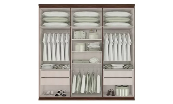 Guarda-Roupa Casal Alonzo 6 Portas 4 Gavetas com Espelho 100% Mdf 59944.3 Amêndoa Clean/Off White - Móveis Lopa - Image 2