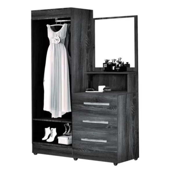 Guarda Roupa Solteiro 2 Portas com 3 Gavetas e Espelho Onix Primus:Amêndoa - Image 4