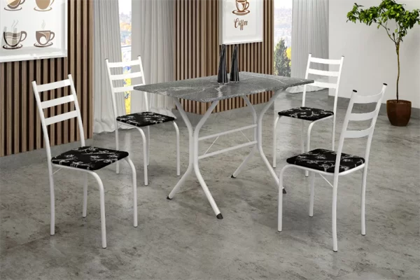 Conjunto de mesa TEIXEIRA BASE CABO FRIO C/4 CAD MARABA 100X60 BRANCA
