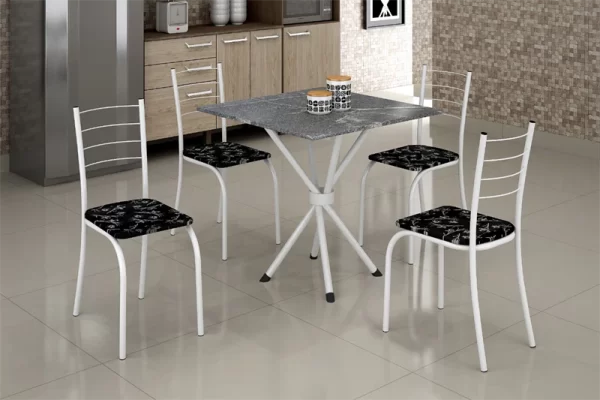 Conjunto de mesa TEIXEIRA CONJ. RIO C/4 CAD 70X70 BASE IPANEMA - BRANCA- GRANITO