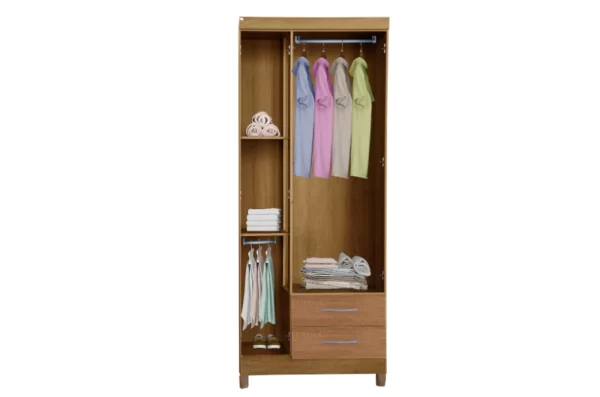 Guarda Roupa 3 Portas 2 Gavetas 75cm de Largura cor Mel/Off White Barcelona - Image 4