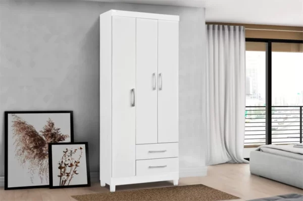 Guarda Roupa 3 Portas 2 Gavetas 75cm de Largura cor Mel/Off White Barcelona - Image 2