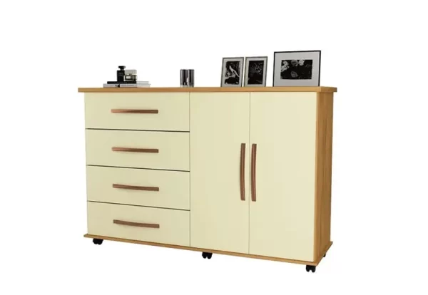 CÔMODA COM 4 GAVETAS E 2 PORTAS BALI MEL / PEROLA