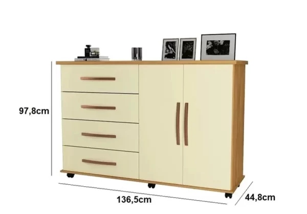 CÔMODA COM 4 GAVETAS E 2 PORTAS BALI MEL / PEROLA - Image 2