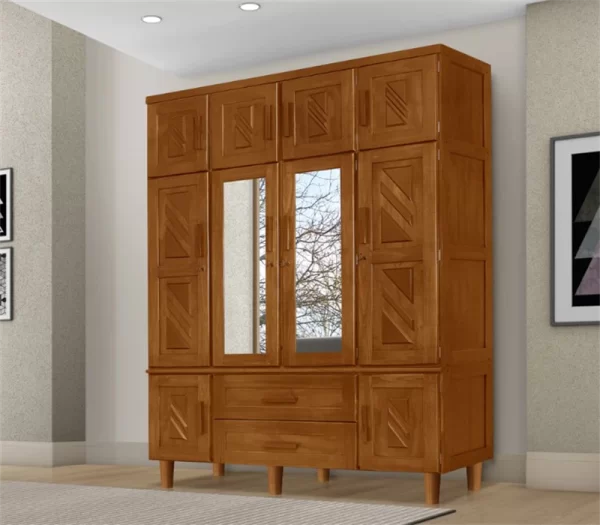 Guarda-roupa Chicago 4 Portas Castanho com Espelho - Atraente Móveis