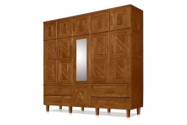 Guarda Roupa 05 Portas Madeira Com Espelho Chicago 105 Castanho AT Moveis Castanho