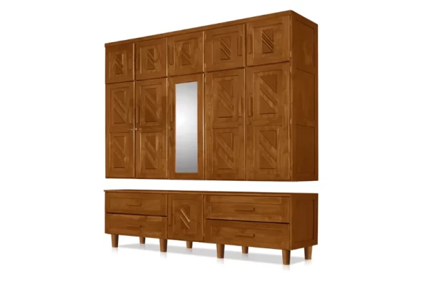 Guarda Roupa 05 Portas Madeira Com Espelho Chicago 105 Castanho AT Moveis Castanho - Image 3