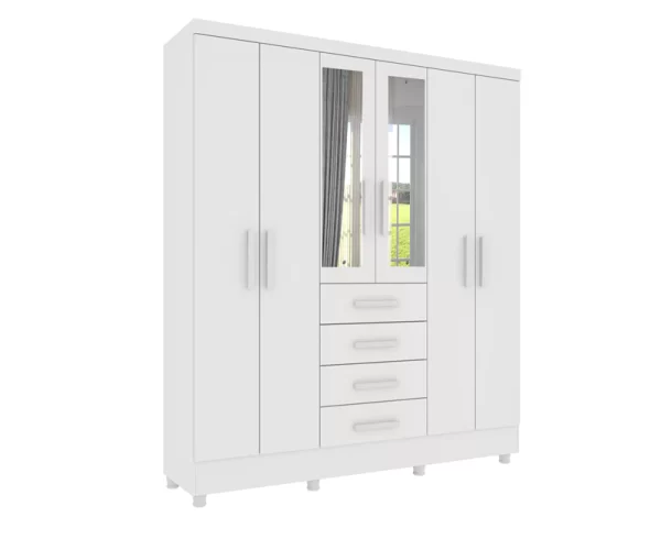 guarda-roupa casal com espelho arizona 6 pt 4 gv neve