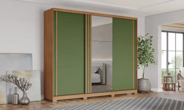 guarda-roupa casal com espelho fazano 3 pt 6 gv nature e verde