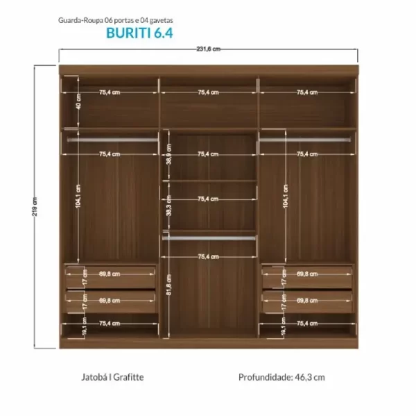 Guarda Roupa Casal Buriti Ripado 6 Portas - Santos Andirá - Image 5