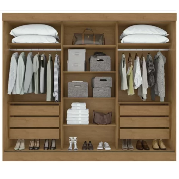 Guarda Roupa Nice 2 Gavetas 3 Portas com Espelho Lopas Amendoa Clean/off White Amendoa Clean/Off White - Image 2