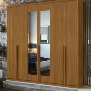 Guarda-Roupa 6 Portas 4 Gavetas 100% MDF Alonzo com Espelho e com Pés NATURAL