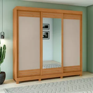 Guarda Roupa Nice 2 Gavetas 3 Portas com Espelho Lopas Amendoa Clean/off White Amendoa Clean/Off White