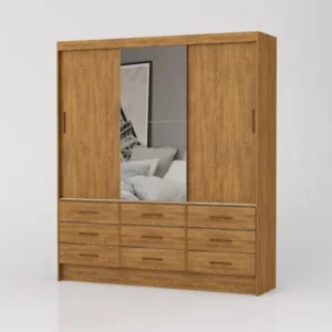 Guarda Roupa Sevilha Casal com Espelho 3 Portas 9 Gavetas Carioca Cor Cinamomo