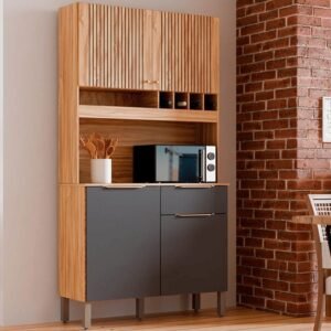 Armário de Cozinha Kit 4 Portas 1 Gaveta em MDF Ronipa Moscato Amendoa/Chumbo