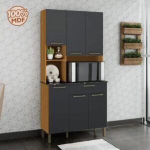 Armário de Cozinha Kit 6 Portas 1 Gaveta em MDF Ronipa Tannat