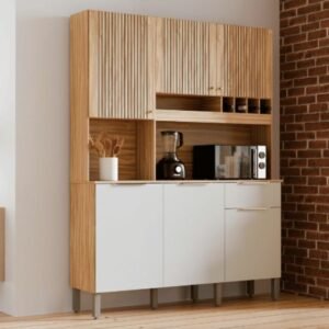 Armário de Cozinha Kit 6 Portas 1 Gaveta em MDF Ronipa Moscato Amendoa/Off White