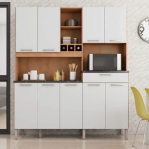 Armário de Cozinha Kit em MDF 9 Portas 1 Gaveta Ronipa Merlot Prime Amendoa/Branco