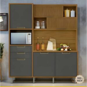Armário de Cozinha Kit em MDF Kit Nesher 6 Portas 2 Gavetas Loft Imperatriz Freijó/Grafite