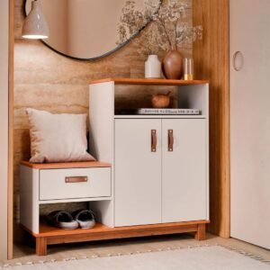 Armario Multiuso Sapateira EJ Móveis Organic 2 Portas e 1 Gaveta – Off White/Freijó