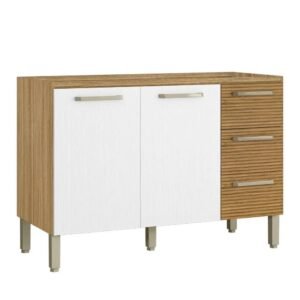 Balcão de Pia Ametista 2 Portas 3 Gavetas 120 cm Freijó Gris