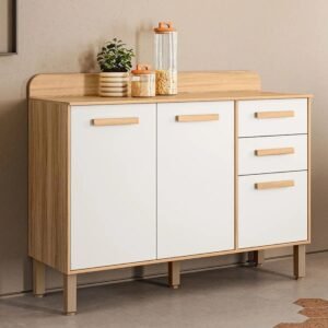 Balcão Nicioli Maria Flor 2 Portas e 3 Gavetas 120 cm Freijó/Off White