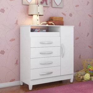 Cômoda para Quarto 4 Gavetas com Sapateira Albatroz Turquesa Branco/Quadriflex