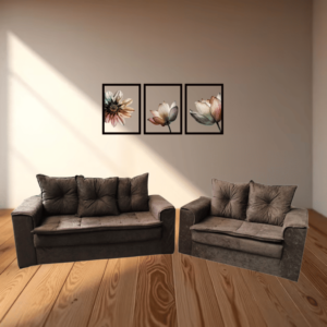 Conjunto de Sofá 3 e 2 Lugares Malu Estofados Delta - Marrom