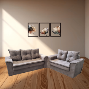 Conjunto de Sofá 3 e 2 Lugares Malu Estofados Delta - Grafite