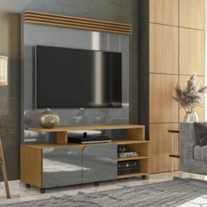 Estante Home Para TV 55 Polegadas com Rodízios Lukaliam Berlim Off White Personalizado/ Tauari