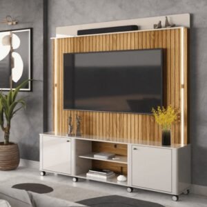 Estante Home Brise para TV até 75 Polegadas Lukaliam Off White New com Jequitibá