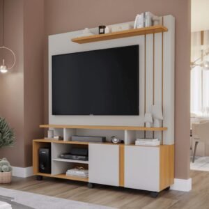 Estante Home TV 55 Polegadas com Rodízios Permobili Valencia Nature/Off White