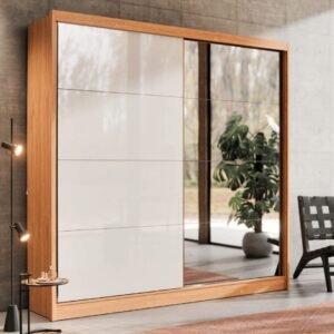 Guarda-Roupa 2 Portas de Correr 4 Gavetas Robel Studio 100% MDF Cinamomo/Off White