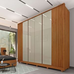 Guarda‑Roupa Casal Barcelona 6 Portas 6 Gavetas Ripado Cinamomo/Off White