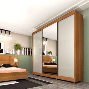 Guarda-Roupa Casal Com Espelho 3 Portas de Correr Tcil Móveis Dacar Cinamomo/Off White