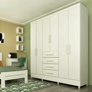 Guarda-Roupa Casal com Espelho, 6 Portas Tcil Móveis Arizona Branco