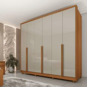 Guarda-Roupa Casal 100% MDF 6 Portas Tcil Móveis Fortuna C/ Pés Cinamomo/Off White