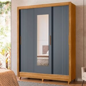 Guarda-Roupa Solteiro com Espelho 3 Portas de Correr Bolívia