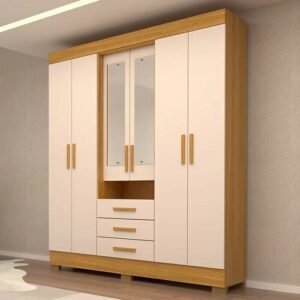 Guarda-Roupa com Espelho Debora 6 Portas 100% MDF Cinamomo/Off White - Acp Móveis