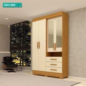 Guarda-Roupa com Espelho Debora 4 Portas 100% MDF Cinamomo/Off White - ACP Móveis