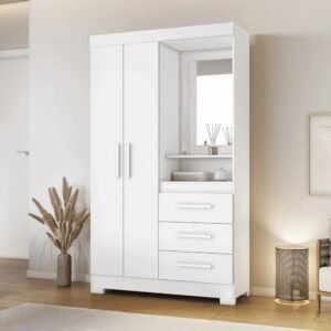 Guarda Roupa Solteiro 2 Portas 3 Gavetas Nt6020 Branco/Rosa