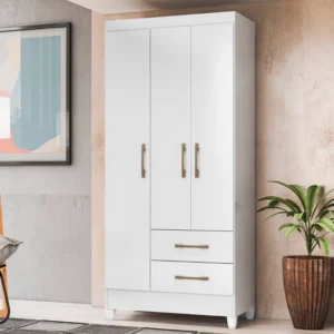 Guarda-Roupa Solteiro 3 Portas 2 Gavetas Lima Branco/Rosa/Branco-Flex - Moval
