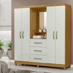 Guarda-Roupa Solteiro 4 Portas Capelinha com Espelho Ilhéus MX Móveis Marrocos com Off White