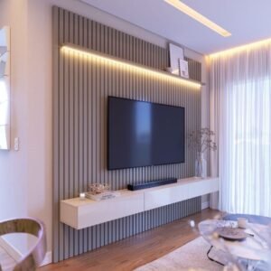 Painel/Home Ripado Prime Led 2.2 com 3 Gavetas Imcal Gianduia/Off White