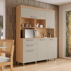 Kit Cozinha Compacta Nesher Nobreza 5 Portas 2 Gavetas 160cm – Carvalho/Greige