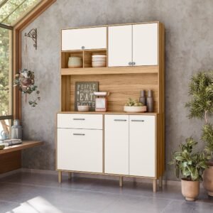 Kit Cozinha Nicioli Erva Doce 120cm 6 Portas 1 Gaveta Ipê Off White Cristal