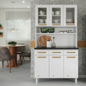 Kit Cozinha Telasul Diamante New 3 Gavetas 3 Portas com Vidro Branco